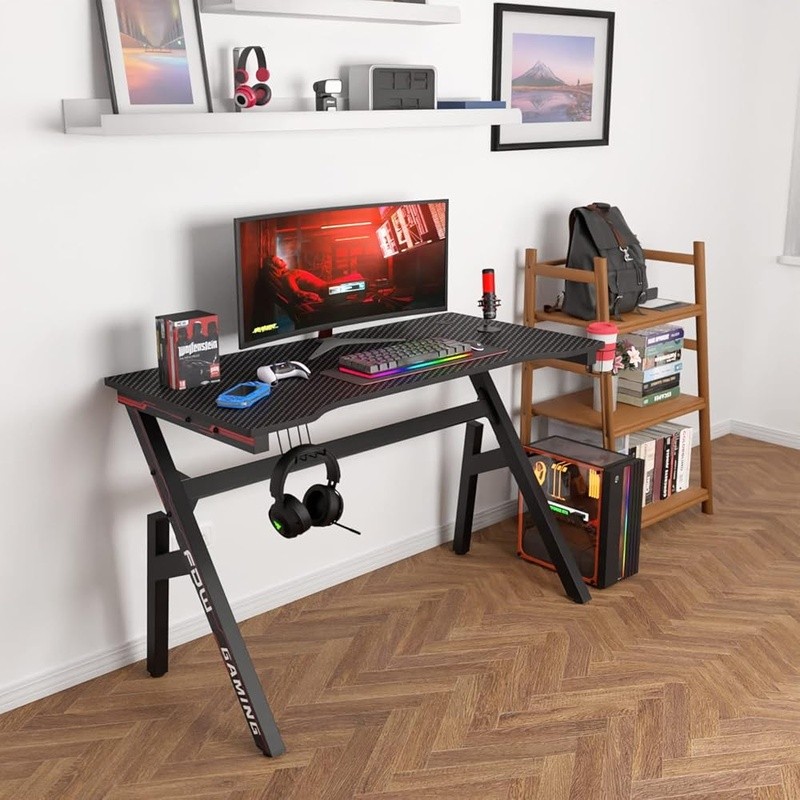 Spacious Gaming Desk W/ Cup Holder Headphone Hook Durable Computer Table New