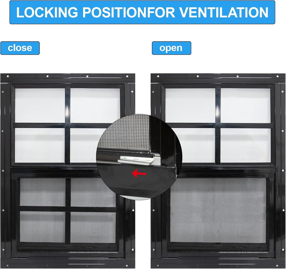 2 Pack Shed Windows with Black Frame, 18X 23 Flush Mount Small Window with Tempe