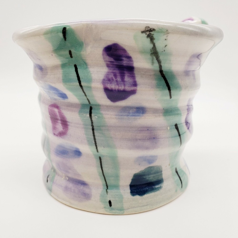 Studio Art Pottery Creamer Small Pitcher Purple Signed Abstract Eclectic Boho