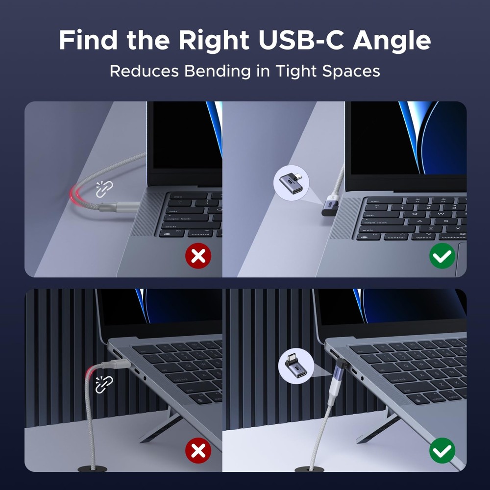 UGREEN 40Gbps Right Angle USB C Adapter Combo, 2-Pack 90 Degree space gray