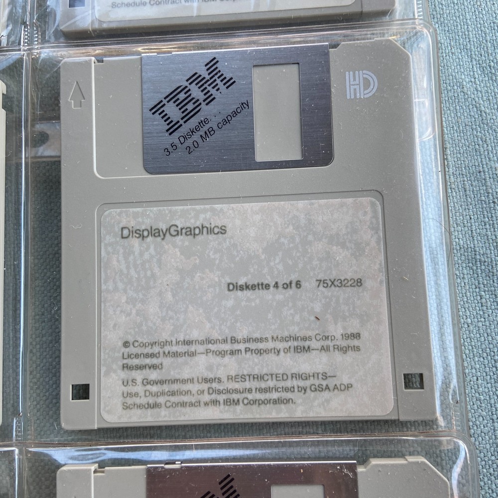 Vintage PC Computer Software IBM 1988 Display Graphics Drivers 3.5” Floppy Disk