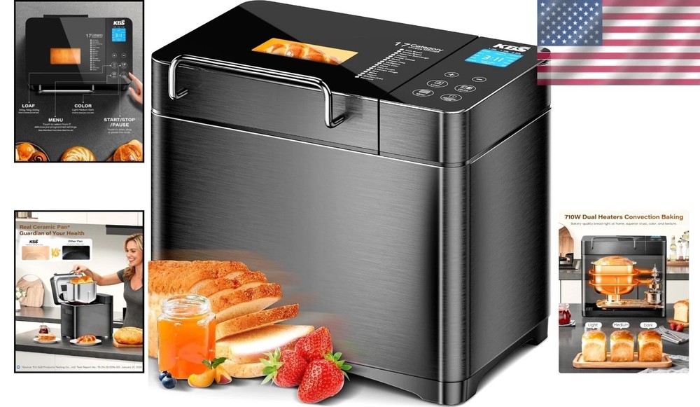 710W 2LB Convection Bread Maker with Auto Nut Dispenser & Touch Panel