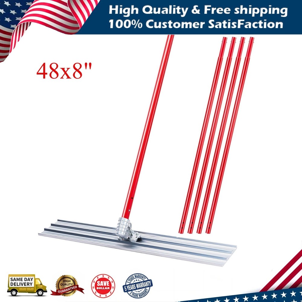 Bull Float Kit Concrete Float 48x8 in Concrete Tool Trowel Handle & Bracket, Red