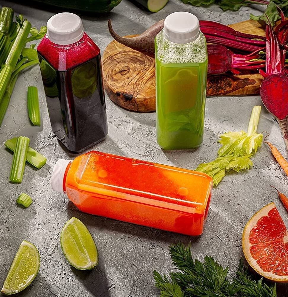 MT Products Empty Clear PET Plastic Juice Bottles with Caps 16 oz - Pack of 12