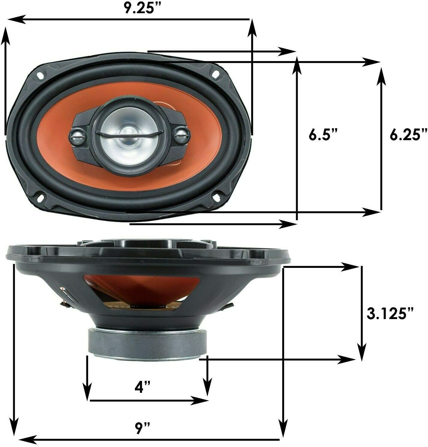 2x Audiobank AB-790 6"x9" 1000 Watt 4-Way Red Car Audio Stereo Coaxial Speakers