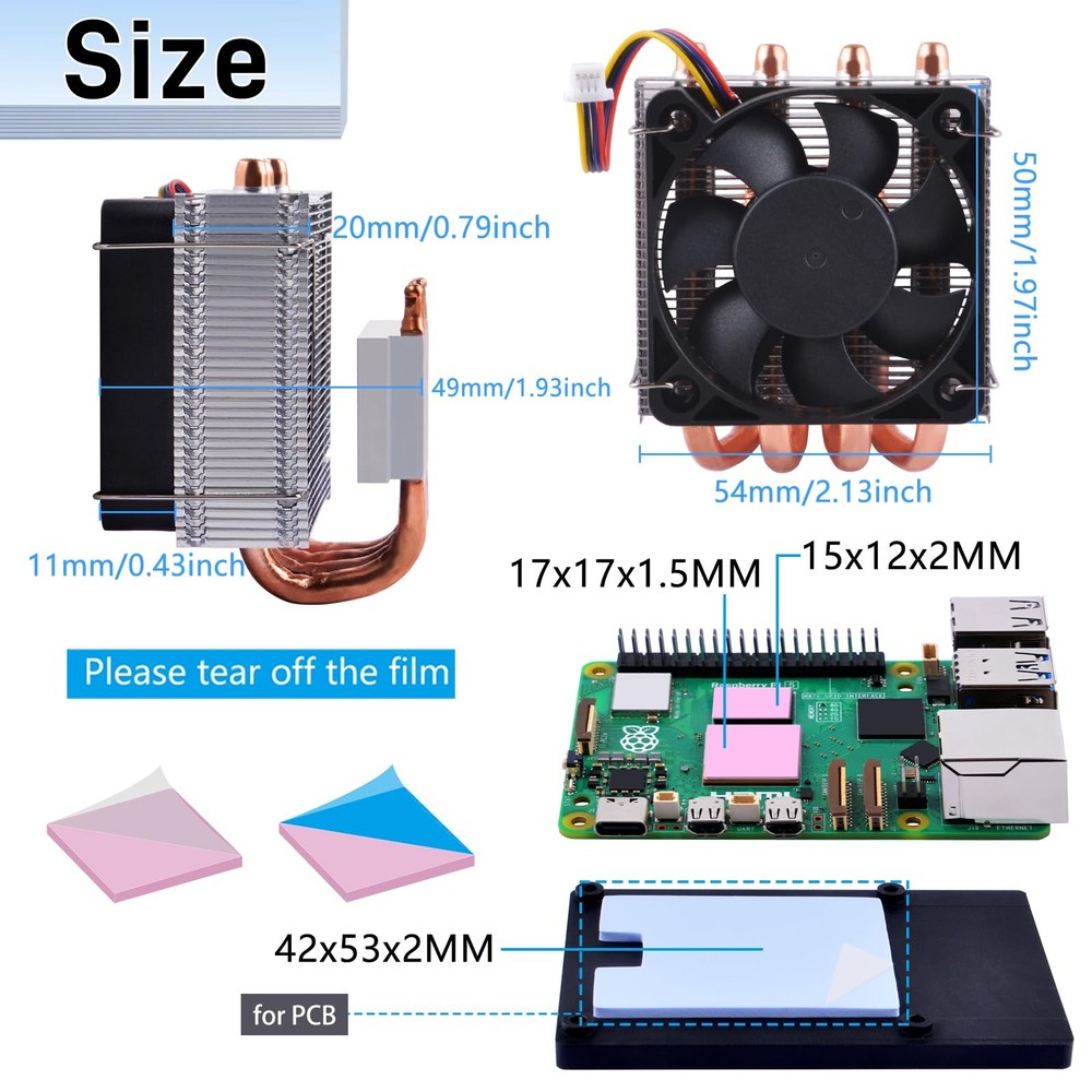LowProfile Plus CPU Cooler for Raspberry Pi 5, Aluminum Active Cooler with Kü...