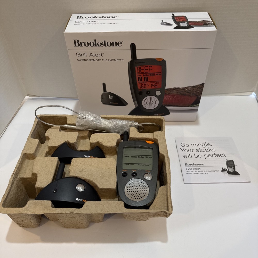 Brookstone Grill Alert Talking Remote Meat Thermometer Wireless Very Good