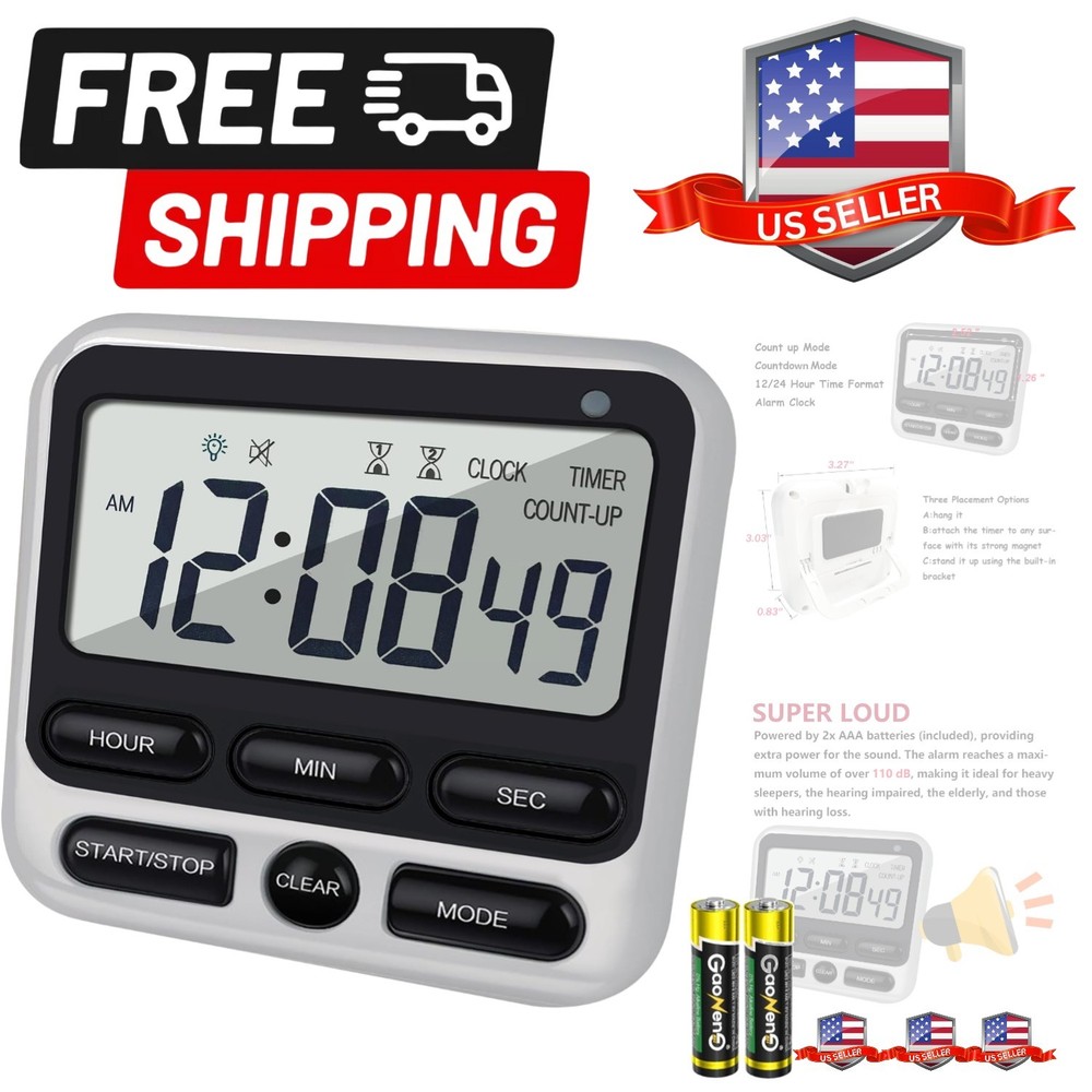 Digital Dual Kitchen Timer with Strong Magnet,24-Hour Countdown & Stopwatch,L...