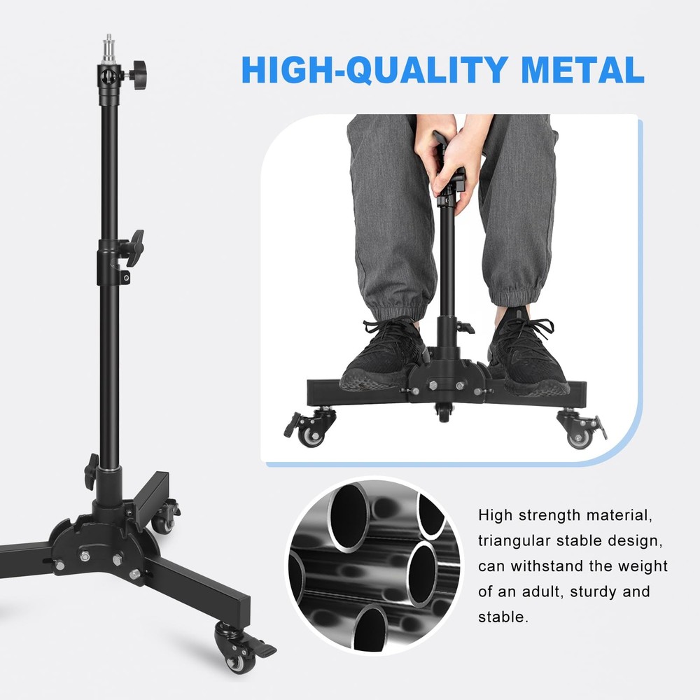 Short Floor Light Stand with Casters, 23.8-32.9" Removable Foldable Rolling S...
