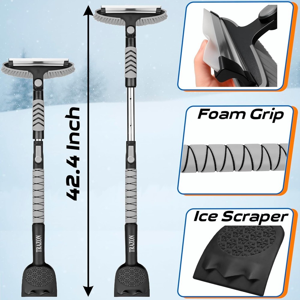 Effortless 42.4'' Extendable Snow Brush & Ice Scraper for Safe Winter Driving