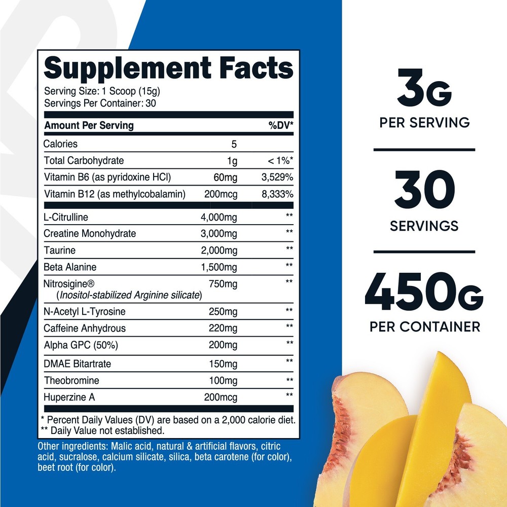 Nutricost Pre-C, Pre-Workout Complex with Creatine Powder (Peach Mango) (450g)