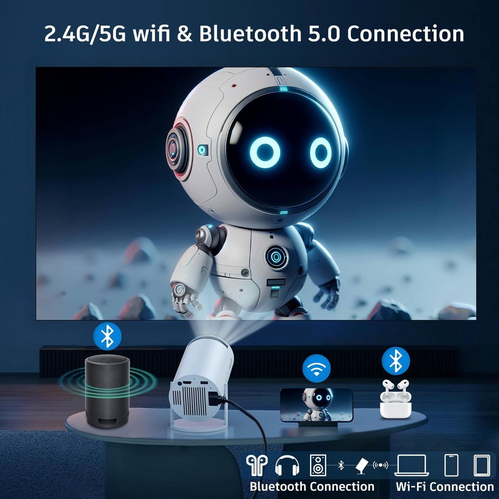 Portable Projector, Mini Projector with WiFi and Bluetooth, Support 4K 1080P ...