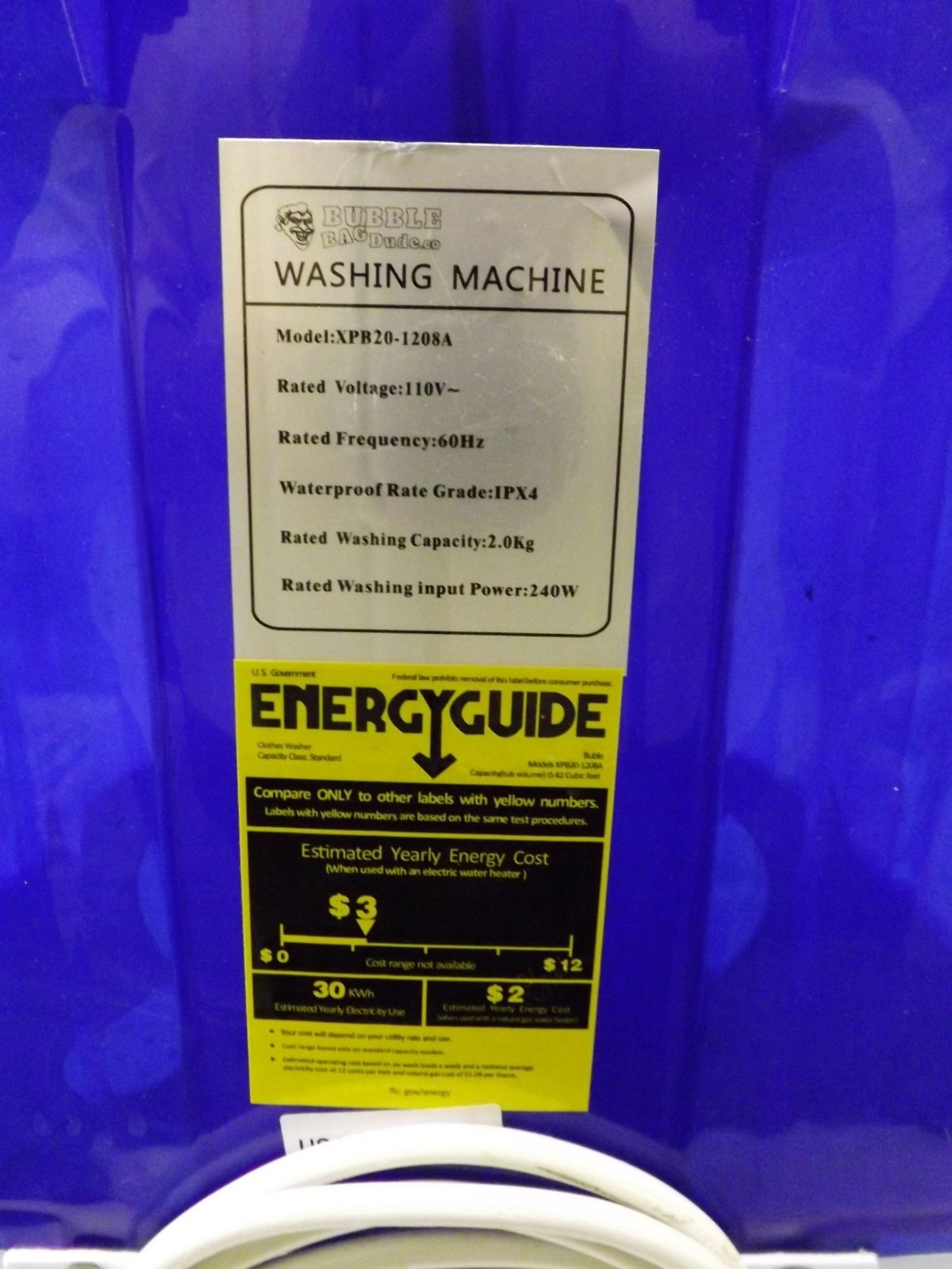 BUBBLEBAGDUDE 5 Gallon Bubble Wash Machine XPB201208A Compact Laundry Camping