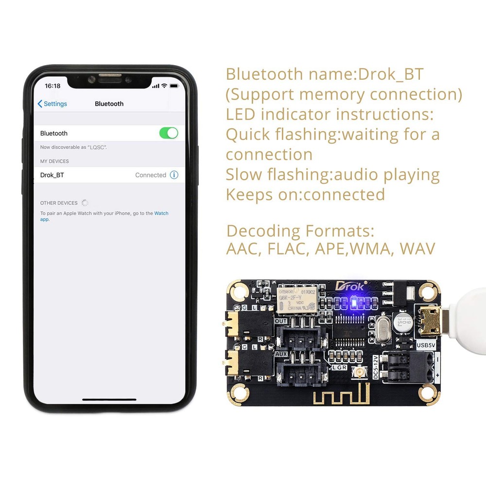 Blue~Tooth Board, 12V Audio Receiver Blue~Tooth Module DC 5V-12V Portable Wir...