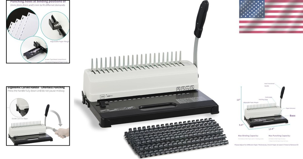 Professional Quality 19-Hole Binding Machine with Adjustable Margin & 100 Combs