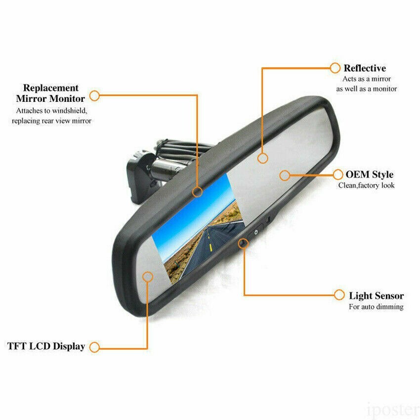 4.3'' Rear View Mirror Monitor OEM Bracket Reversing Backup Camera For Ford Jeep