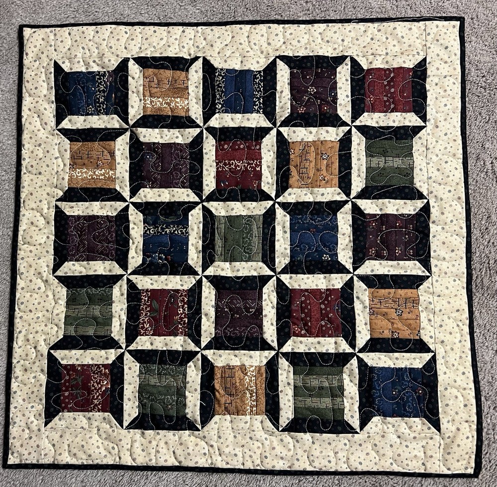 Handmade Quilted Table Topper ~ 23 3/4"  square ~Multi colored spools