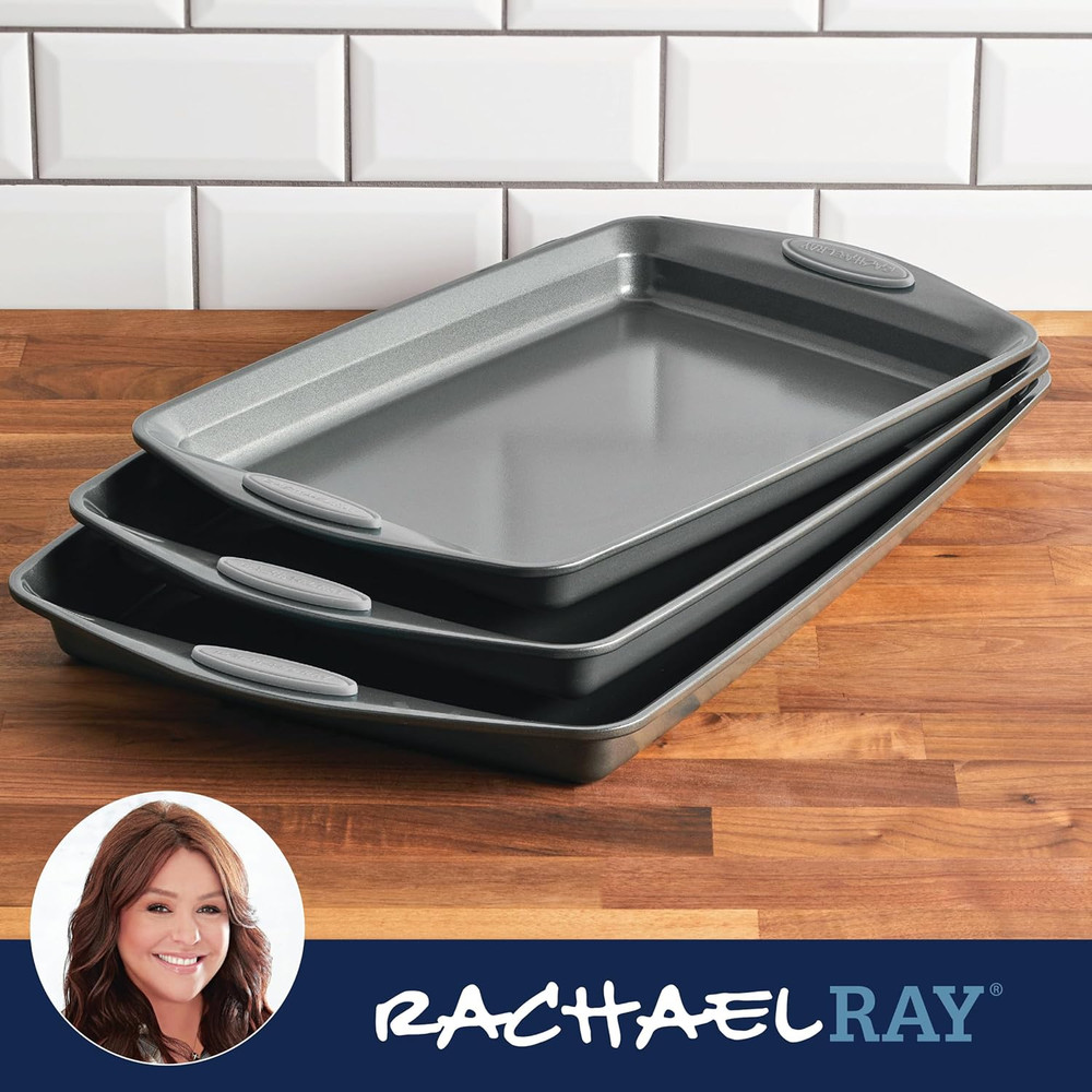 Nonstick Bakeware Set with Grips, Nonstick Cookie Sheets / Baking Sheets - 3 Pie