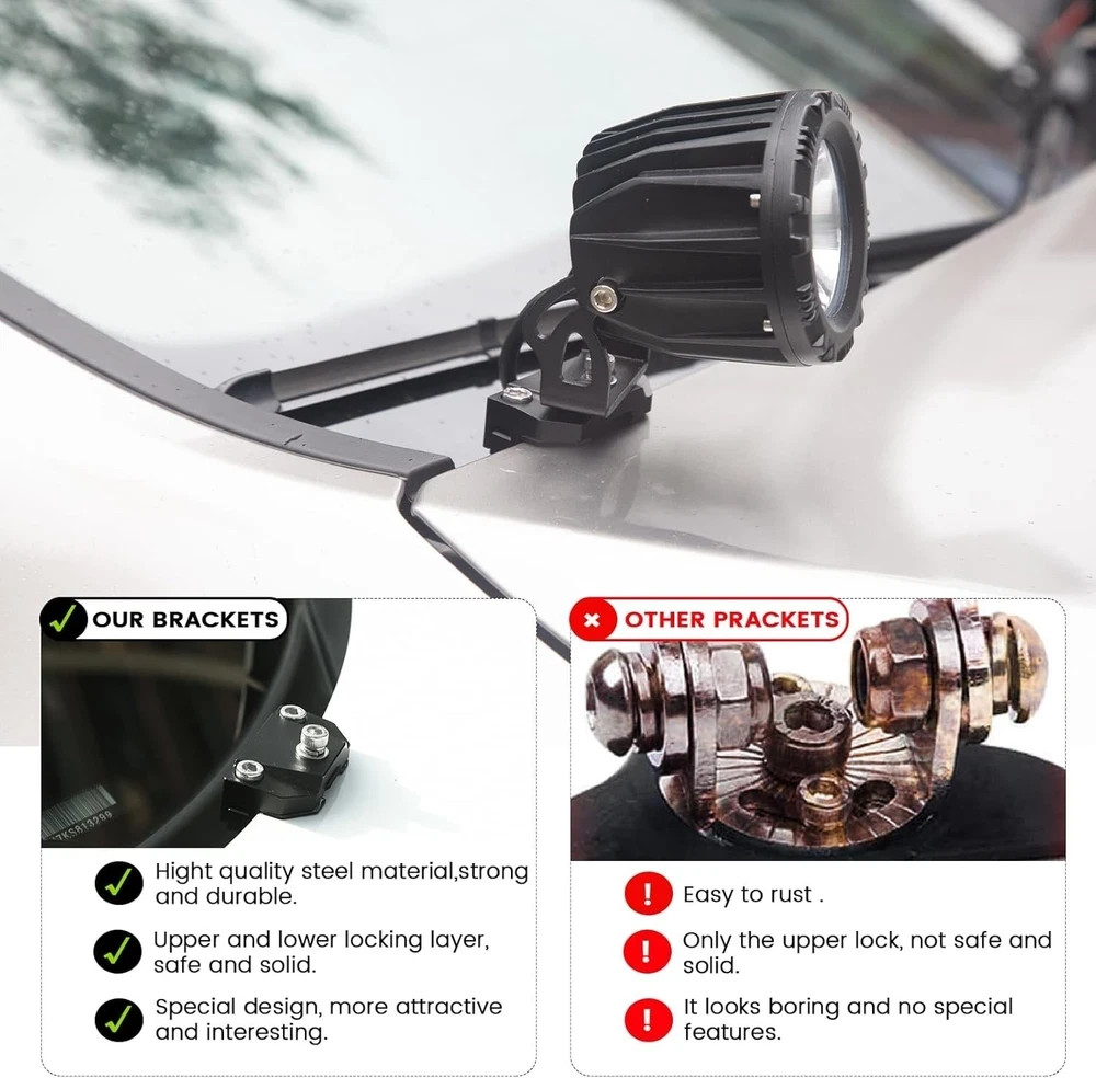Ditch Light Brackets Hood Mount - 2PCS Universal Universal Ditch Light Brackets