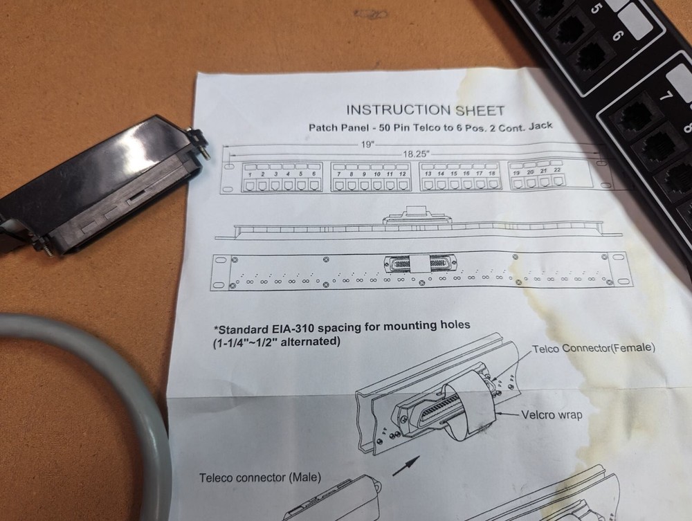 Patch Panel 50 Pin Telco to 6 Pos. 2 Cont Jack 22-Port Patch Panel E340029