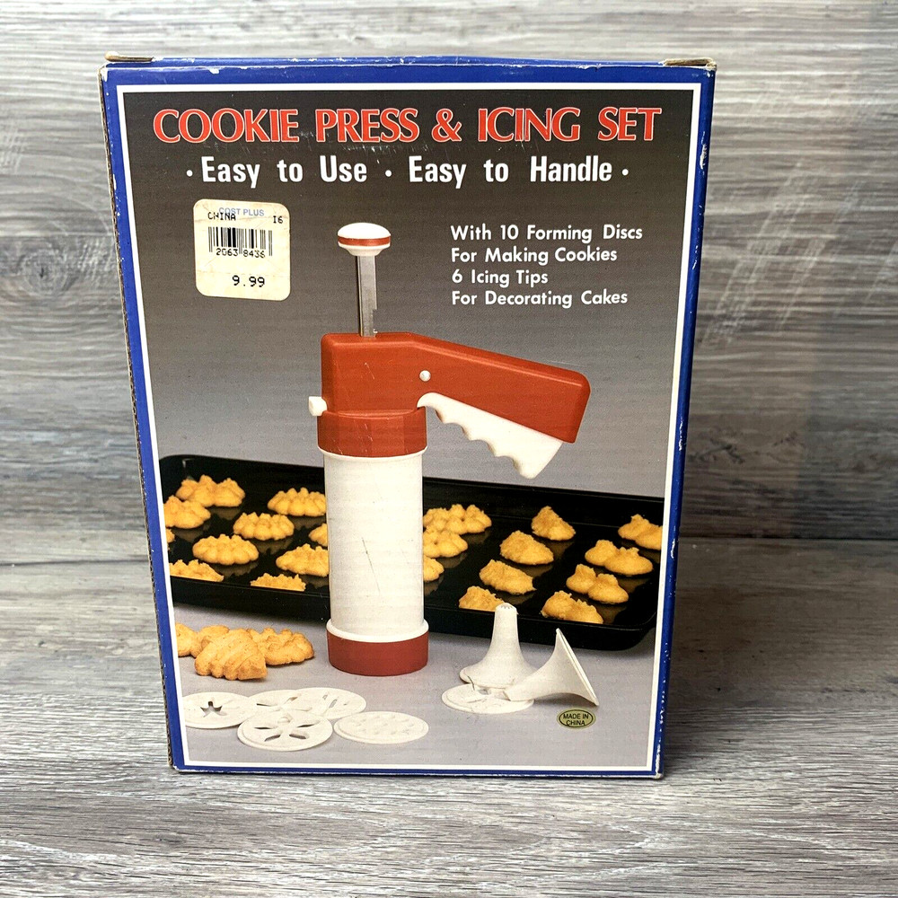 Plastic Cookie Gun Press Set 1 Cookie Disc and 6 Icing Tips Vintage
