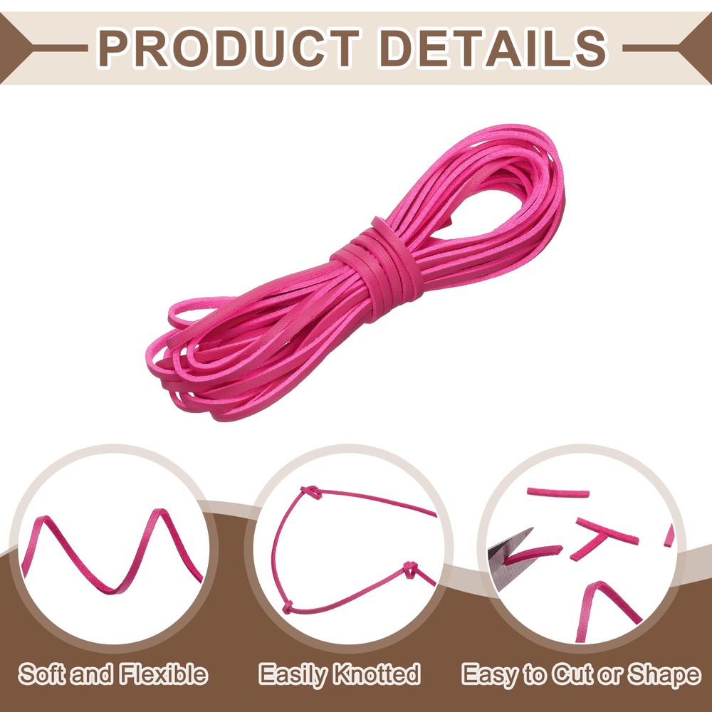 2 Pcs Flat Suede Leather Cord, 5.5 Yards 2.6mm Craft Braid String, Rose Red