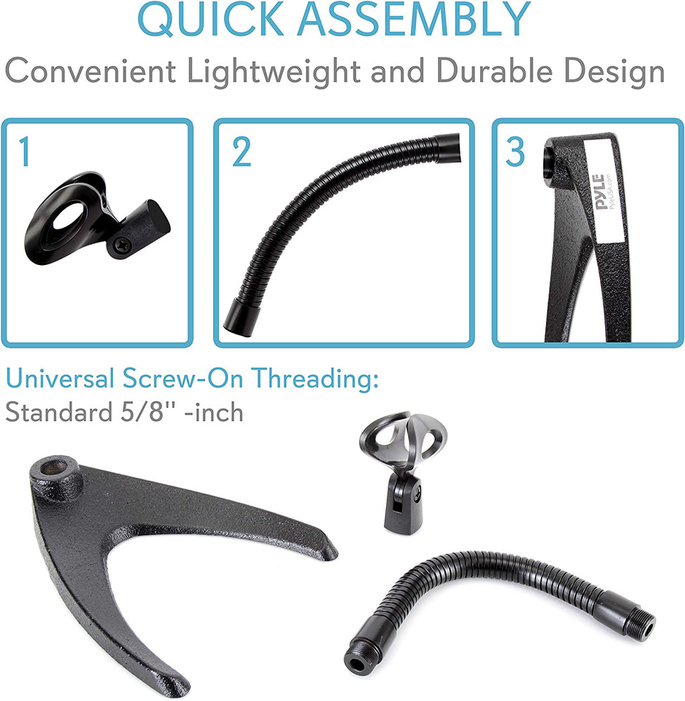 Pyle Desktop Microphone Stand - Universal Tabletop Mic Holder w/ Flexible 8.2