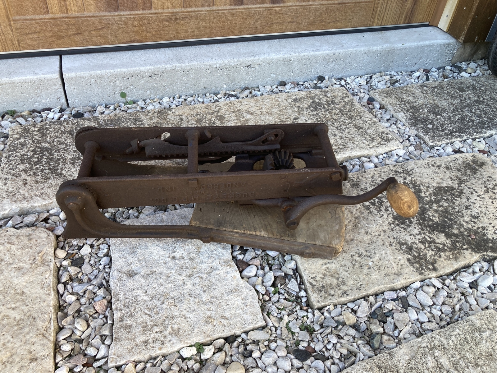 Antique Buckeye Boss Barn Beam Auger Drill Wood Cast Iron Anderson Indiana