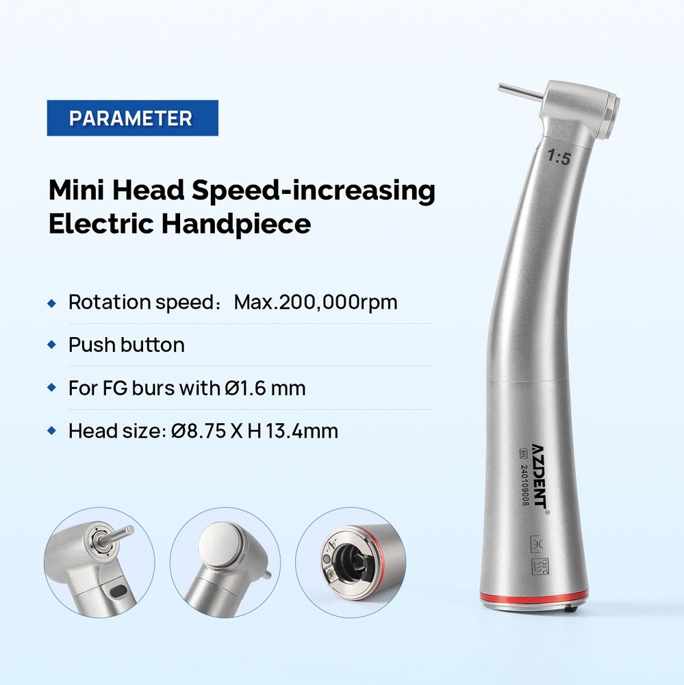 Dental Mini 1:5 Increasing Fiber Optic Contra Angle Low Speed Handpiece E-type