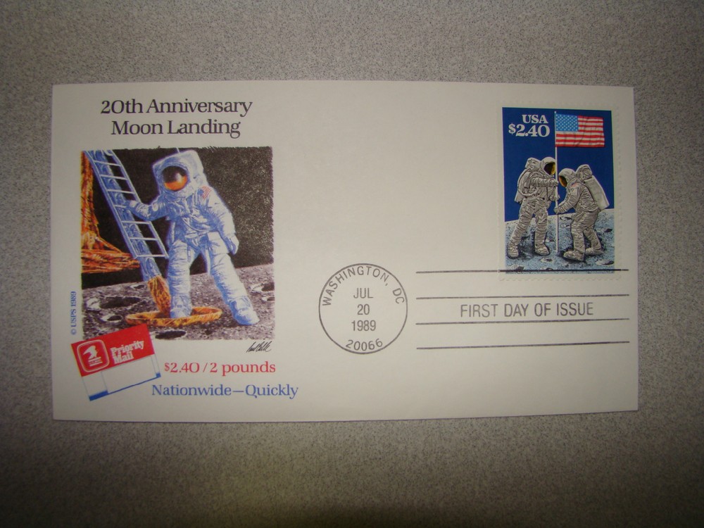 C76 & 2419 - 7 FDCs MOON LANDING Items- Various Cachets & Vintage 3D Postcard
