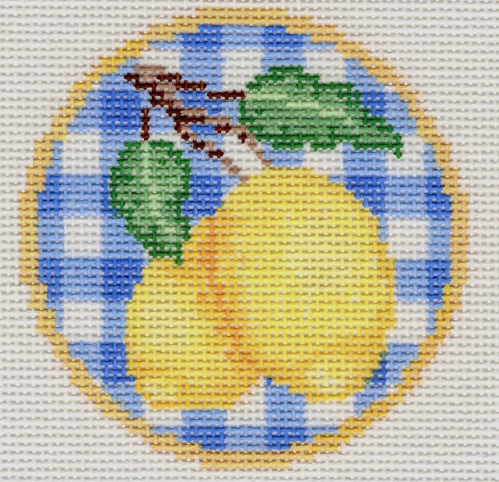 Hand painted needlepoint Lemons Round 3" 18 mesh