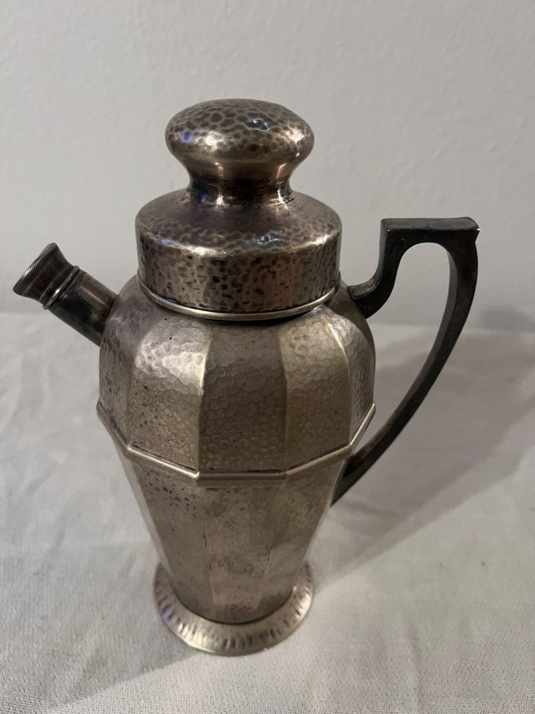 Vtg Bernard Rice's Sons Apollo EPNS hammered Deco cocktail shaker pitcher # 4332