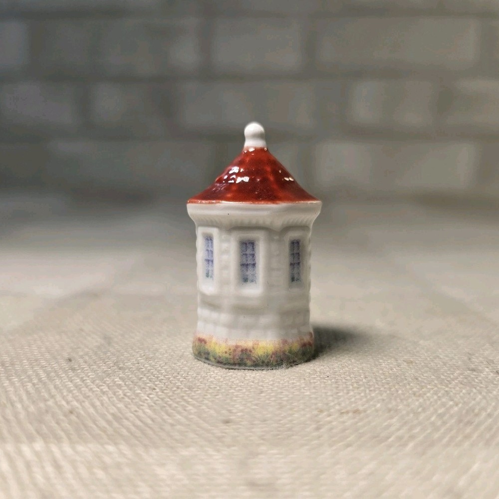 Porcelain Lighthouse Thimble Ceramic White Brick Red Roof