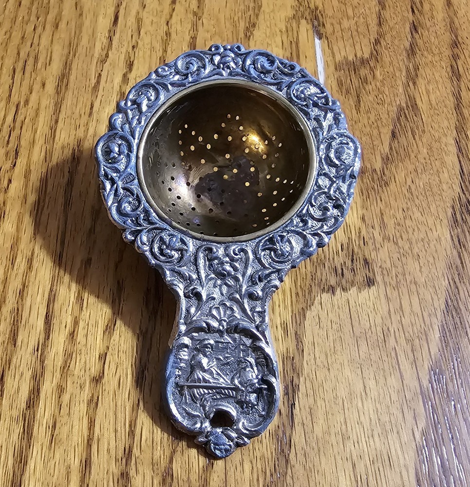 Antique German Silver Brass Tea Strainer 4”