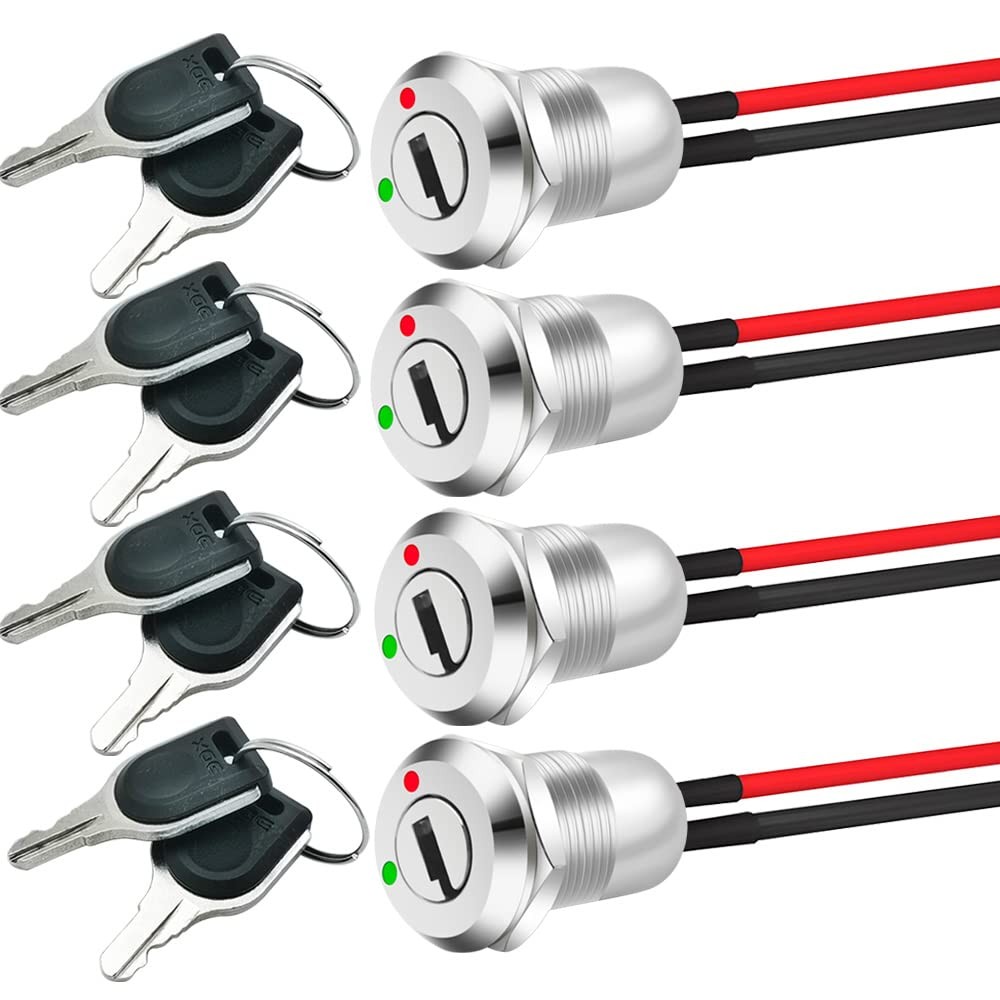 12mm On/Off Metal Key Lock Switch Prewired Maintained