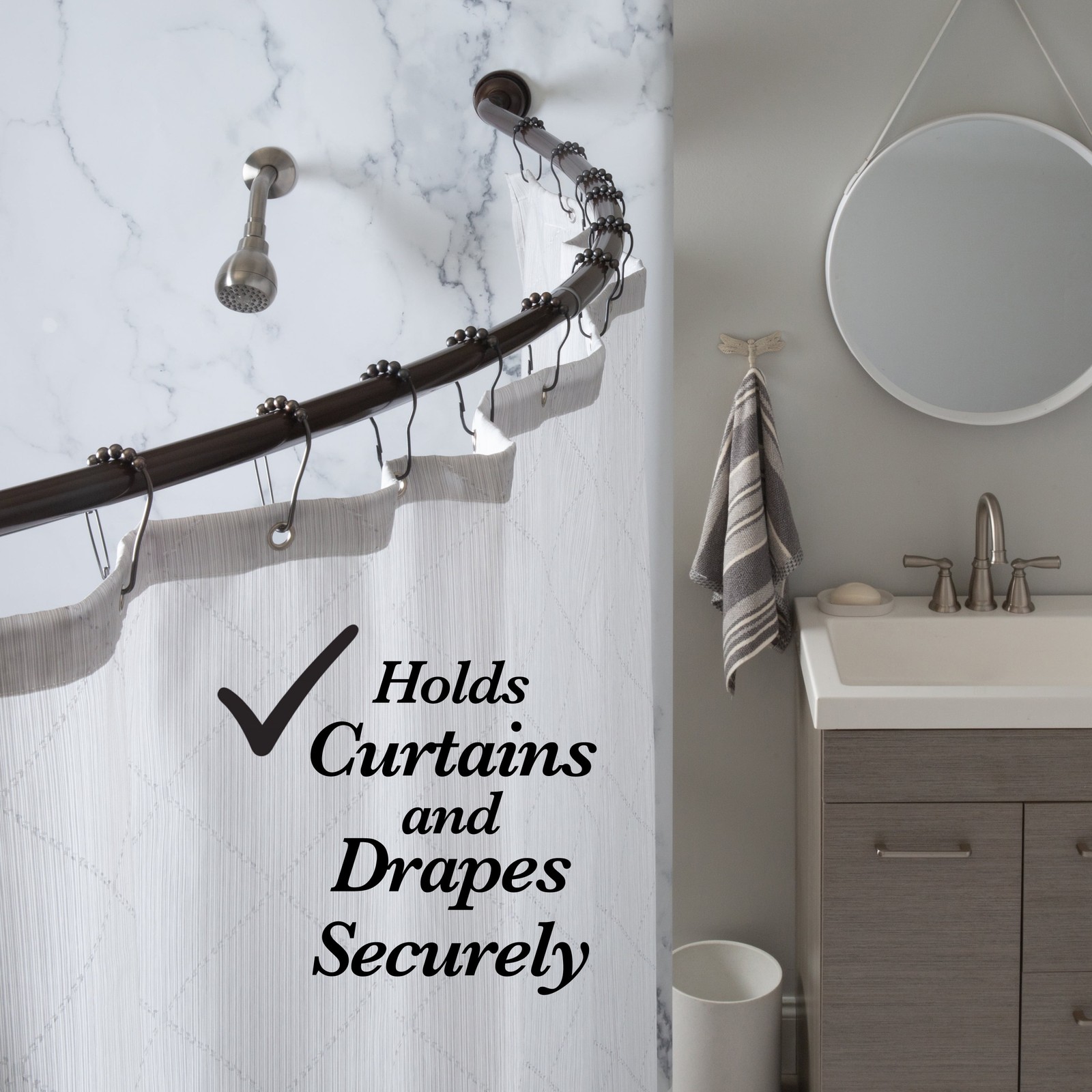 Bath Bliss 44" - 72" Wall Mountable Curved Adjustable Shower Rod in Bronze