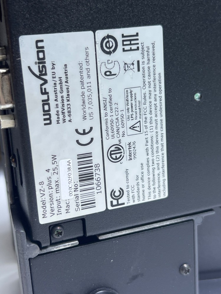 WolfVision VZ-8Plus4 Camera Visualizer Excellent (Without Remote Control)