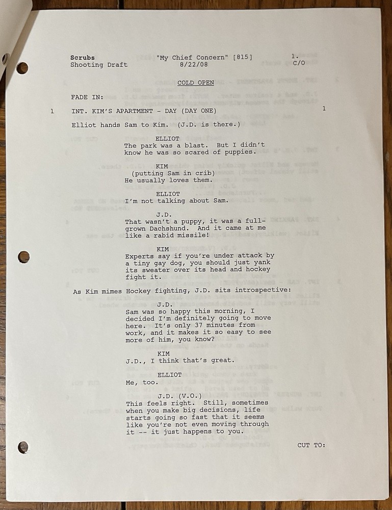 Original Scrubs Revised Shooting Draft Script Pages “My Chief Concern” #815 2008