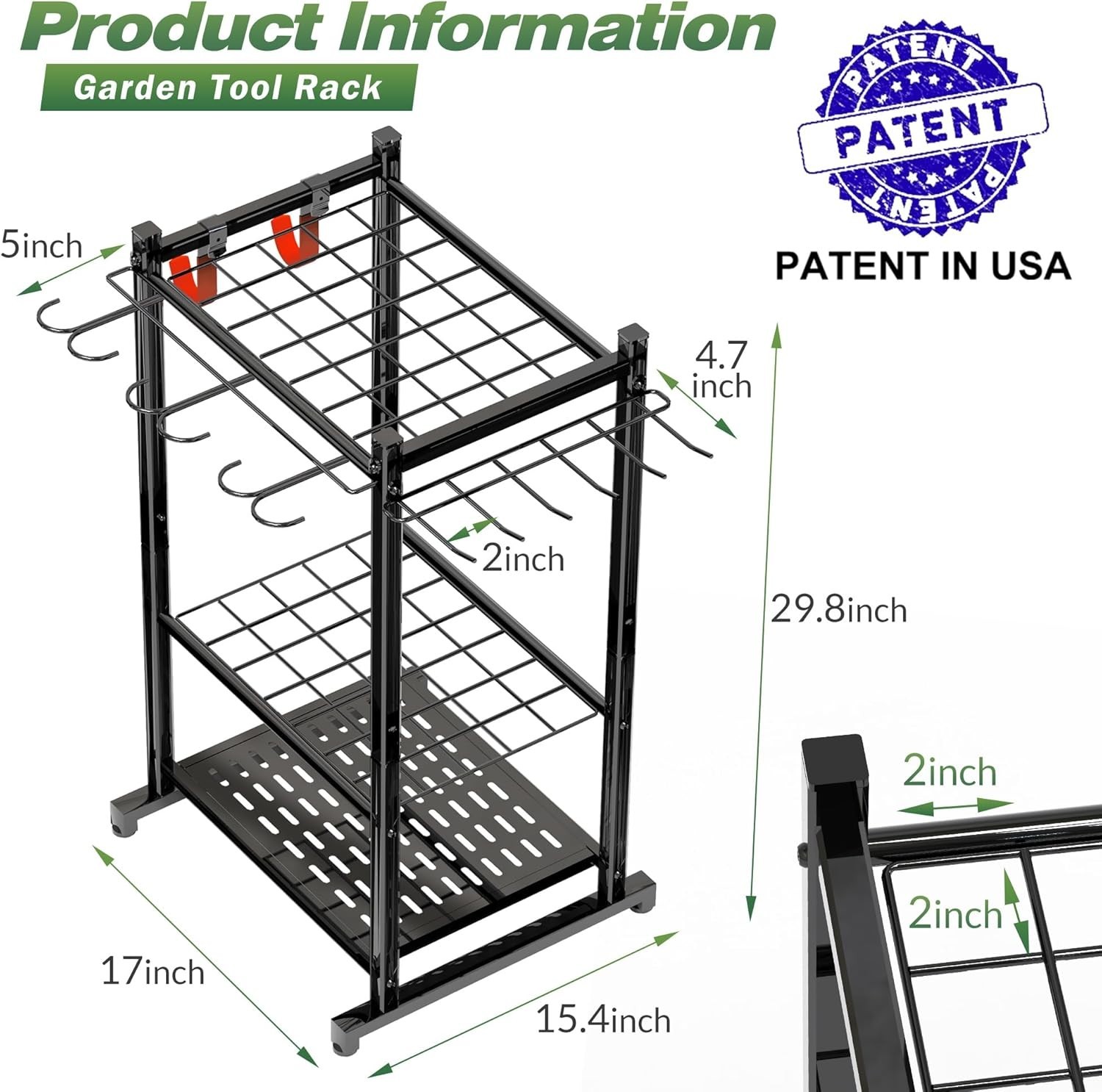 Garden Tool Organizer Rack Up to 50 Tools, Heavy-Duty Steel Yard Tool Organiz...