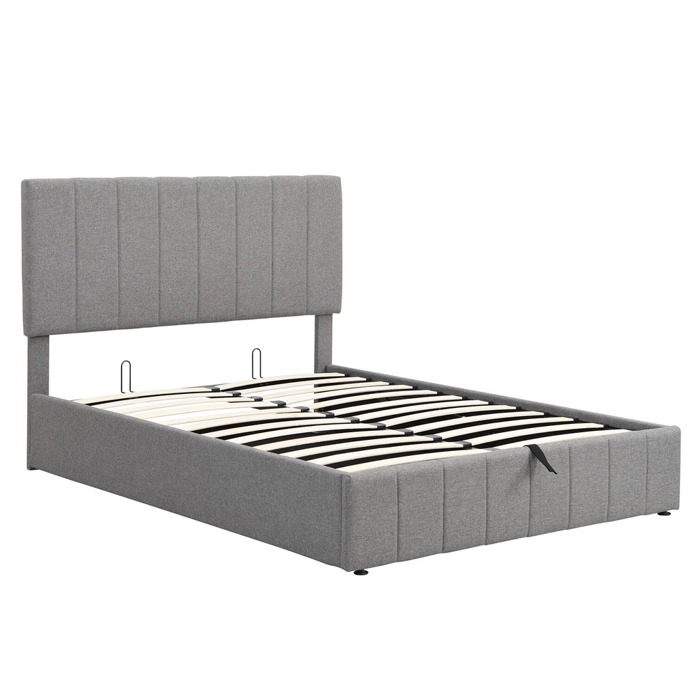 Full Size Upholstered Platform Bed Frame w/ Hydraulic Storage System Gray