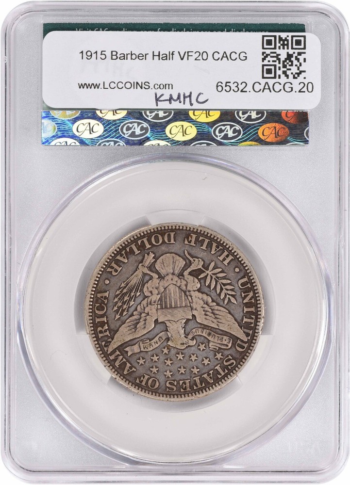 1915 Barber Silver Half Dollar VF20 CACG