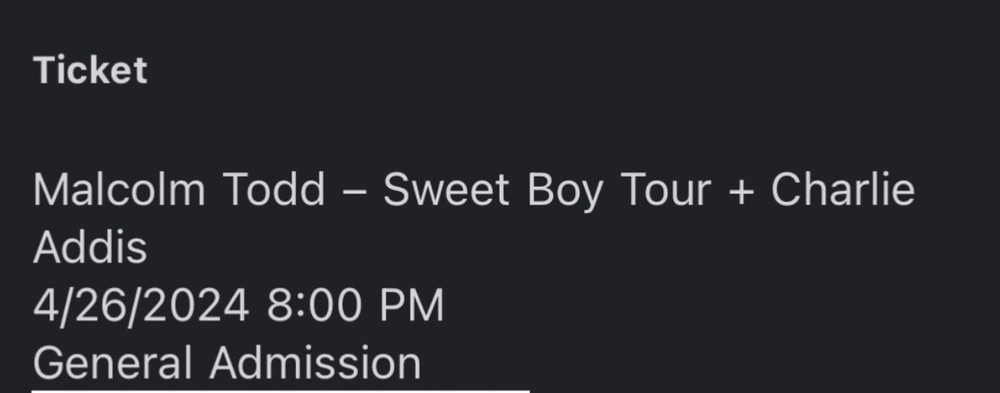 Malcolm todd ticket DC 4/26/24