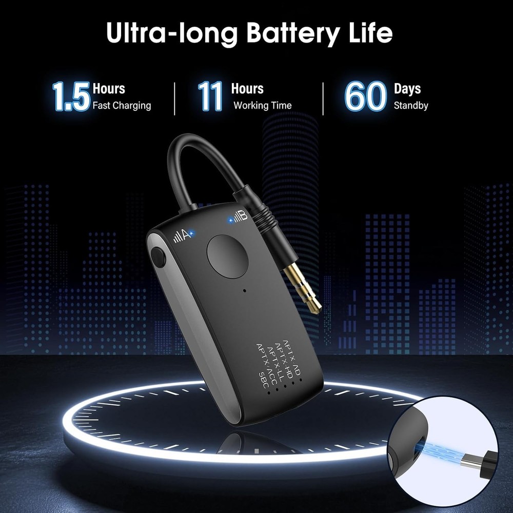 Bluetooth 5.4 Transmitter Receiver For 2 BT Devices, Wireless Adapter