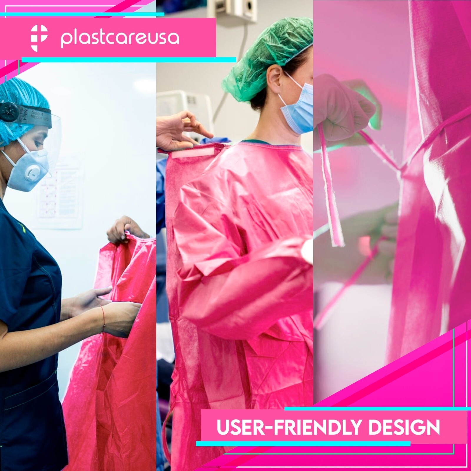 50 Pink 30g Disposable Isolation Gowns for Medical Lab Hospital, Knitt Cuff