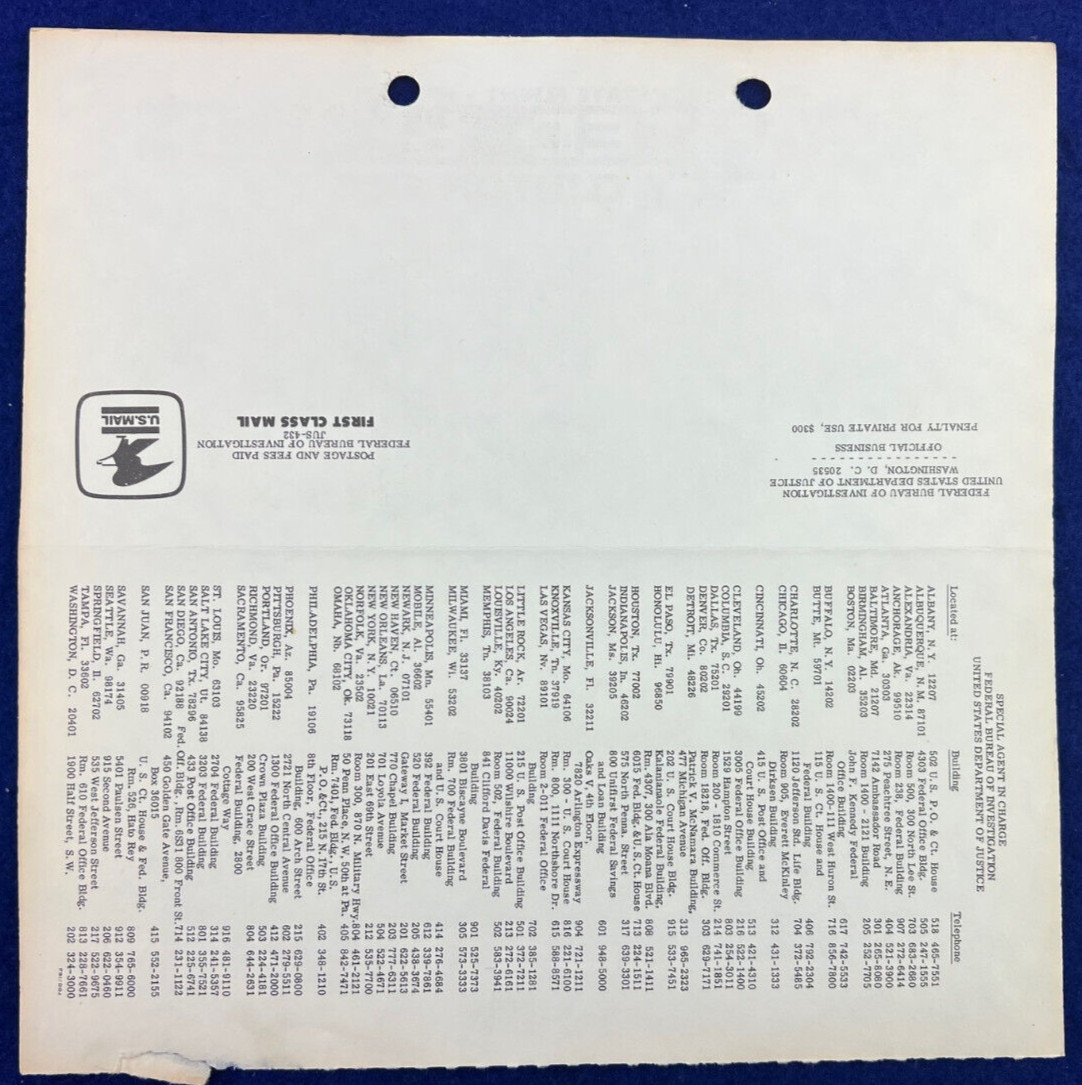 Hells Angels Vintage FBI Wanted Poster Roy Clinton Sieg Murder Motorcycle Gang