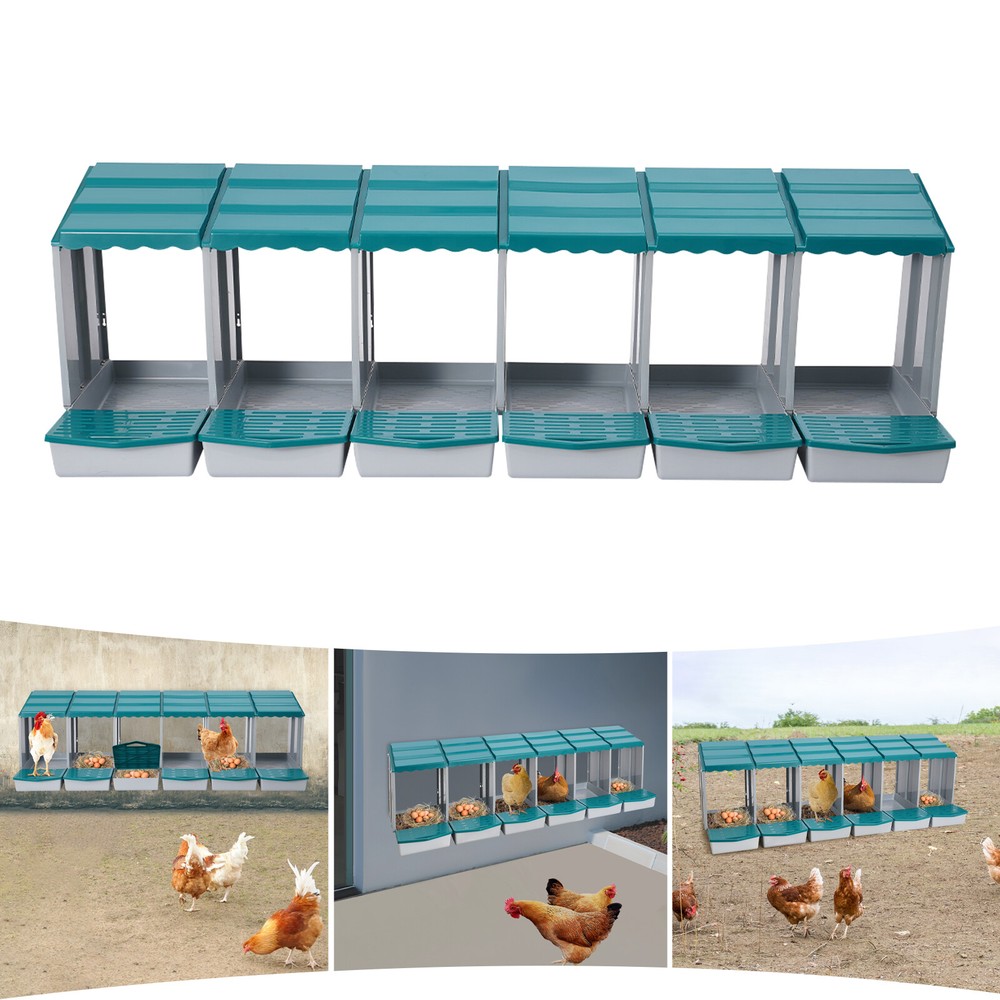 6 Compartments Chicken Laying Boxes with Egg Collection Nesting Boxes Green US