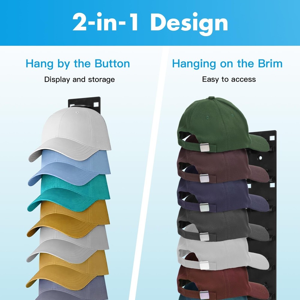 2 Pack Hat Organizer for Baseball Caps Preserve Shape, No Squish! Wall Mounte...