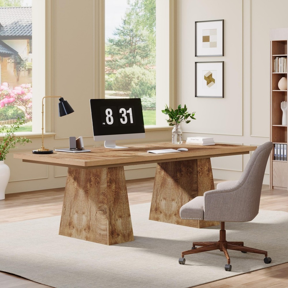 Executive Desk 63 Double Pedestal Natural Office Computer Workstation Tribesigns