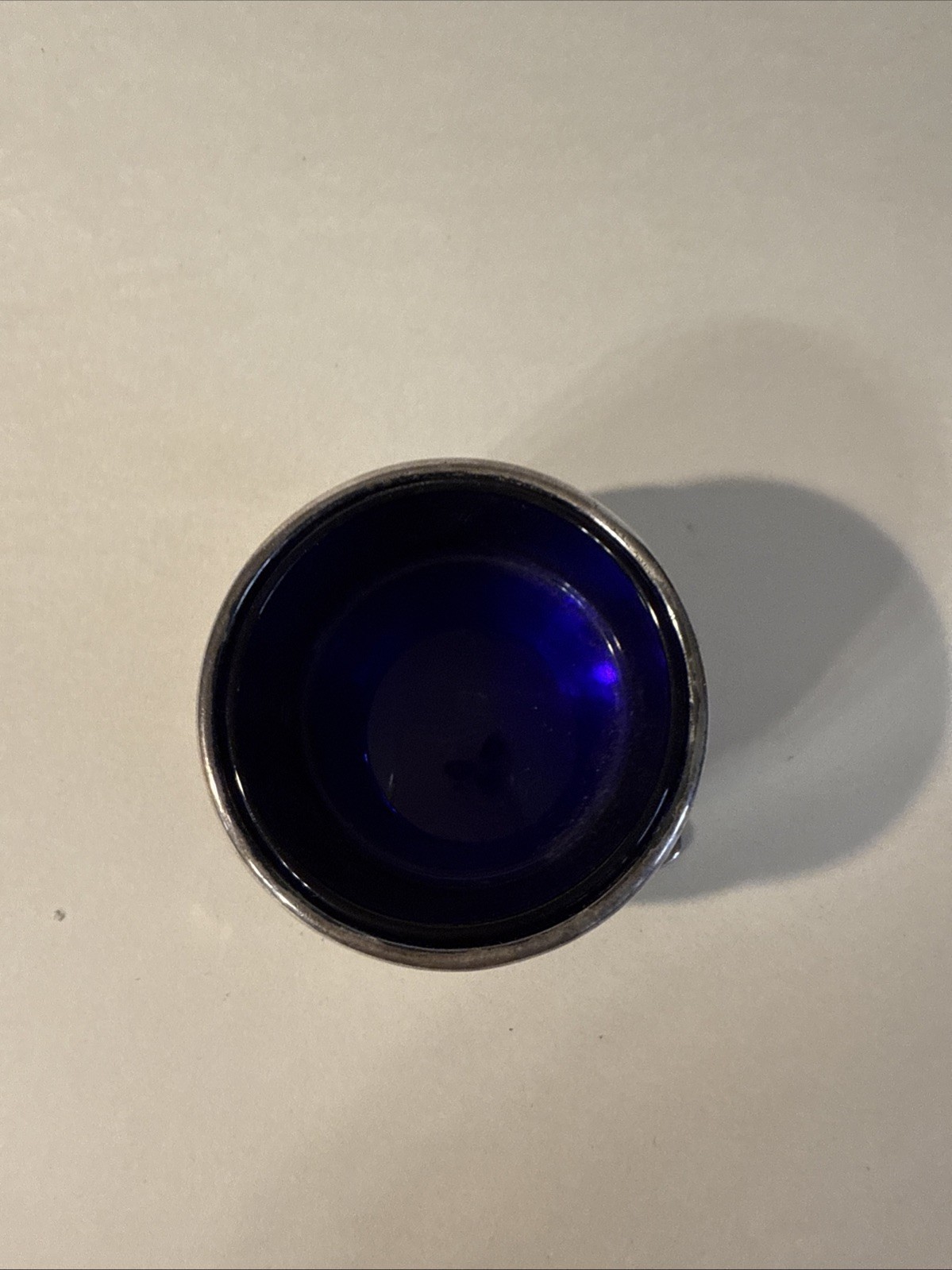 ANTIQUE SILVER PLATE SALT CELLAR WITH COBALT GLASS LINER-ENGLISH HALLMARKS