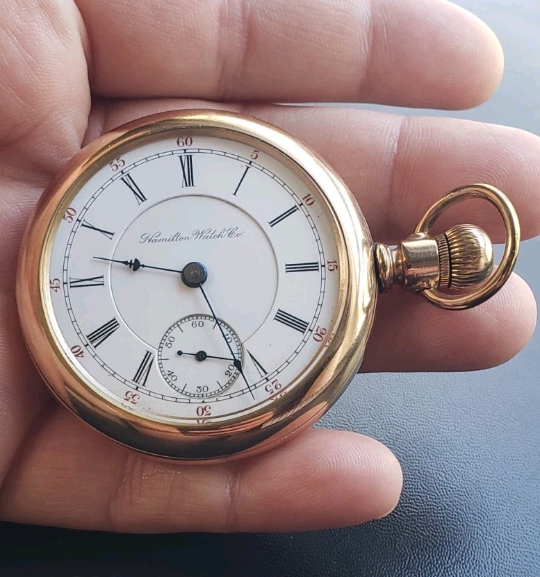 Antique Rare Hamilton Pocket Watch Grade 935, Size 18, Gold Filled 17j Works